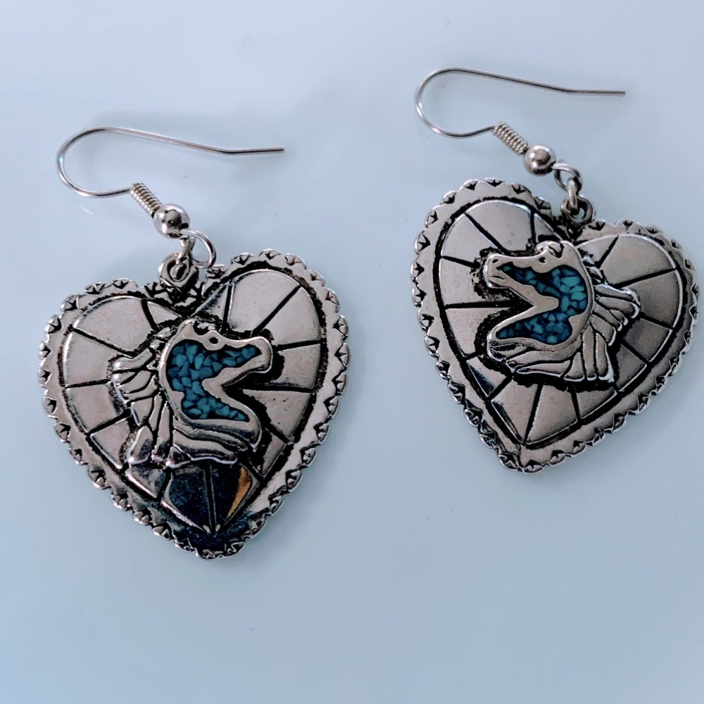 Sterling Silver & Turquoise Heart Shaped Horse Profile Drop Earrings